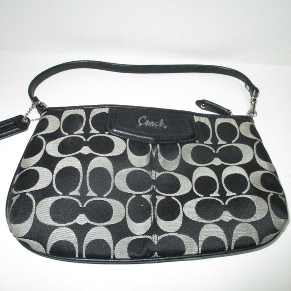COACH Black and Gray CC Logo Canvas Medium Wristlet Clutch Bag - Picture 4 of 8